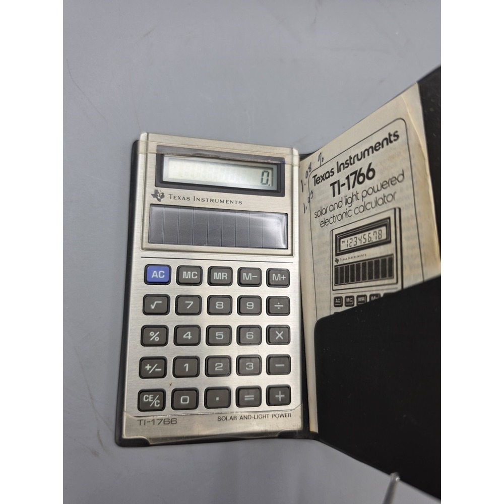 Vintage Texas Instruments TI-1766 Solar Light Calculator Case Manual Tested
